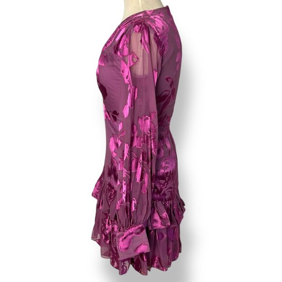 Alexis Barbara Emma Wrap Flounce Dress Lilac Devore Faux Wrap Long Sleeve Sz S - Picture 3 of 9